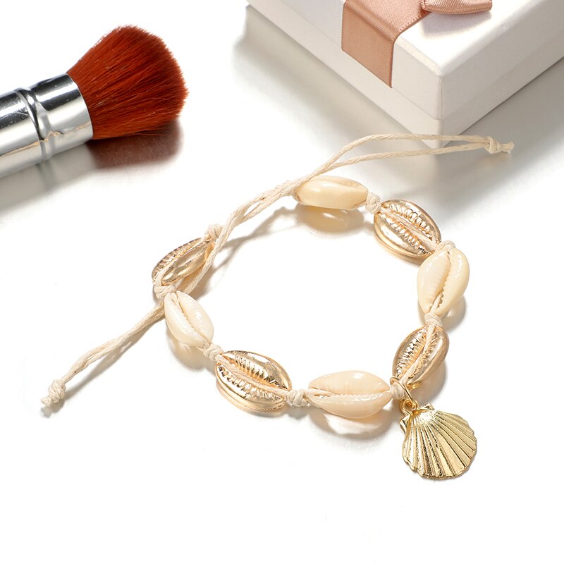 Docona-Tobilleras con colgantes de conchas doradas para mujer, cadenas ajustables para pies, joyería de playa para mujer 6957