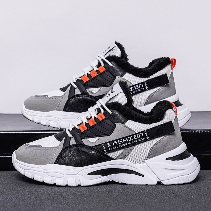 Casual Shoes Winter Men Shoes Walking Shoes Black Shoes For MenKeep Warm Canvas Shoes Men High-top Leather Casual Shoes