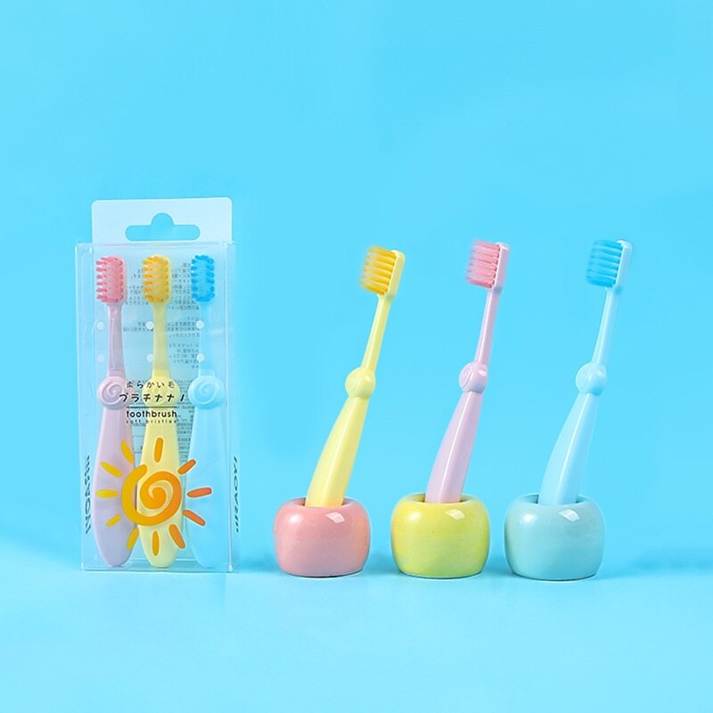 3PCS Children Toothbrush Macarons Color Soft Rubber Brush Head Toddler Baby Cleaning Oral Health Protection Toothbrush Kid Care