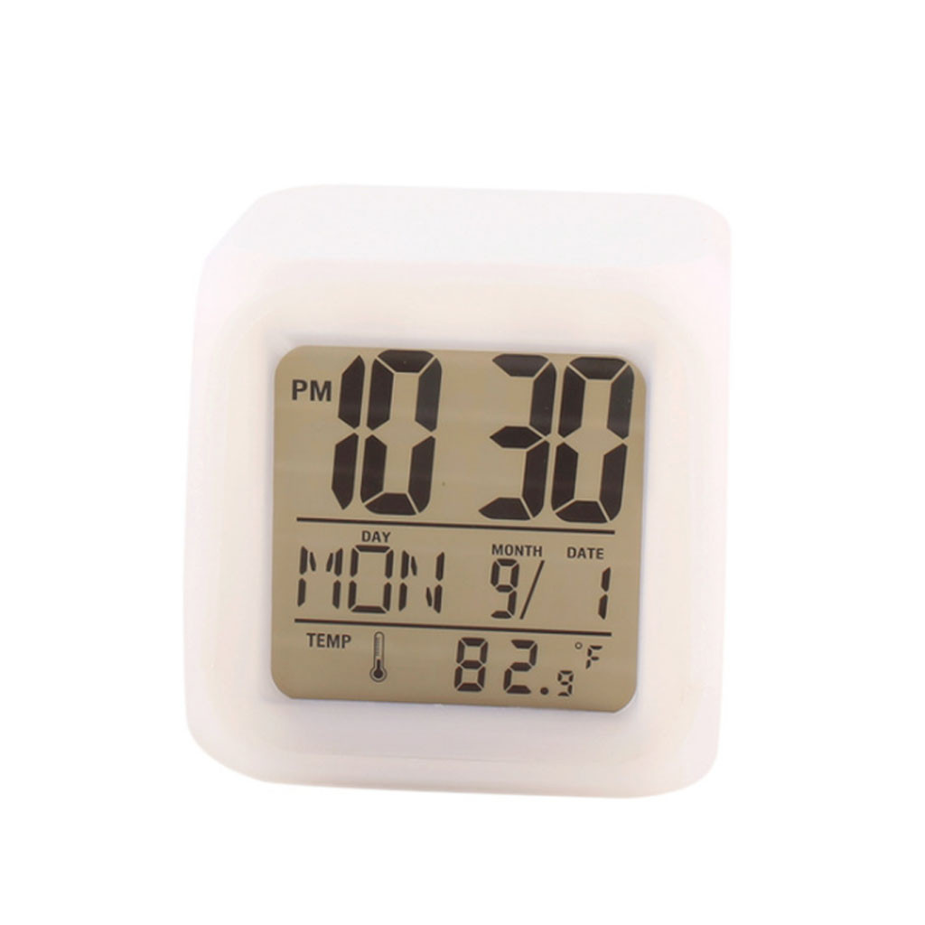 LED Alarm Colock 7 Colors Changing Digital Desk Gadget Digital Alarm Thermometer Night Glowing Cube led Clock Home TSLM1 BTZ1: Default Title