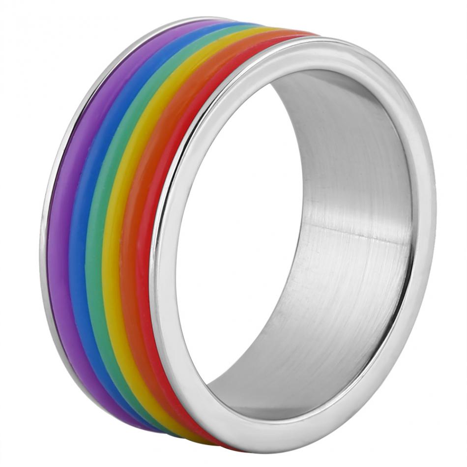 8 maten Regenboog Ring Gay Pride Sieraden Kleurrijke Mannen Vrouwen Rvs Homoseksueel Paar Ringen Sieraden Wedding Band Full Size