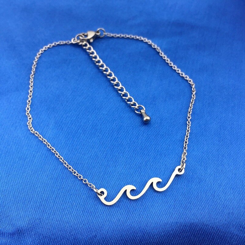 Tobillera de acero inoxidable con colgante bohemio para mujer, accesorios para playa: two waves