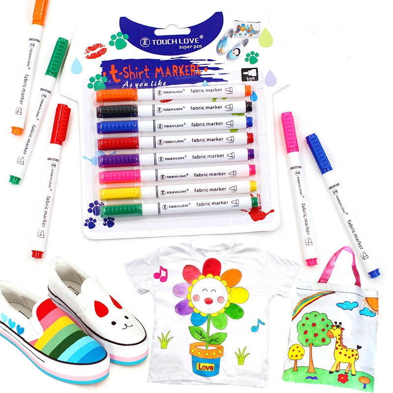 8pcs/Set Clothes Textile Marker Fabric Paint Pen DIY Crafts T-shirt Pigment Painting Pen School Home Stationery Graffiti Supply