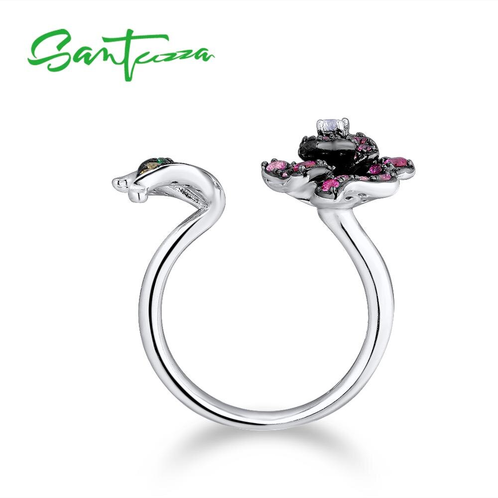 SANTUZZA Silber Ring Für Frauen 925 Sterling Silber Einstellbare WunderschöNe Blume Ring Helle Zirkonia Partei Schmuck