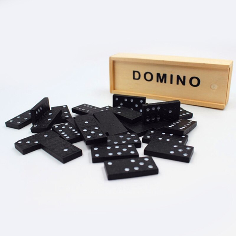 28Pcs Blokken Domino Set Houten Doos Traditioanal Reizen Grappige Board Game Domino Games Speelgoed Voor Familie Met Engels Instructies