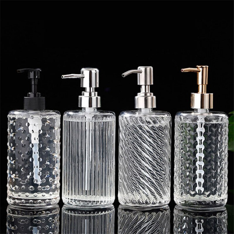 400Ml Zeep Fles Badkamer Transparante Opslag Flessen Douche Hervulbare Glazen Fles Shampoo Druk Fles Zeepdispenser
