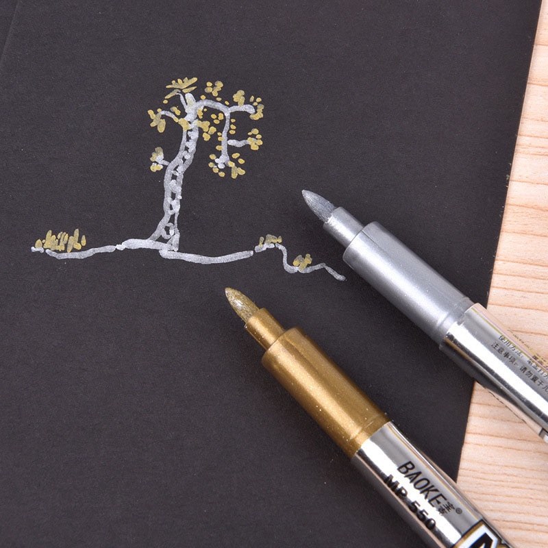 2 Stks/partij Metallic Ambachten Pen, Golden/Silver Metallic Marker Pen Voor Zwart Papier, Cd