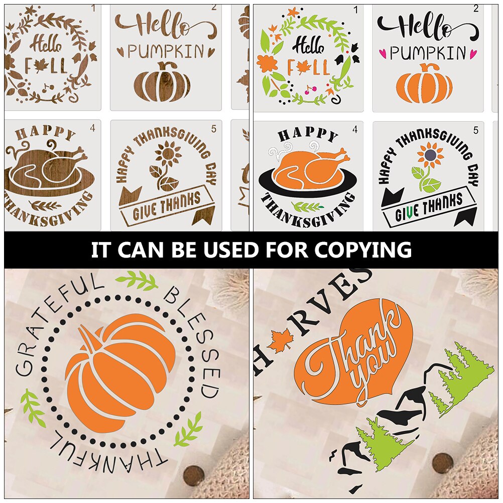 9Pcs Fall Stencils Reusable Painting Drawing Plastic Thanksgiving DIY Templates