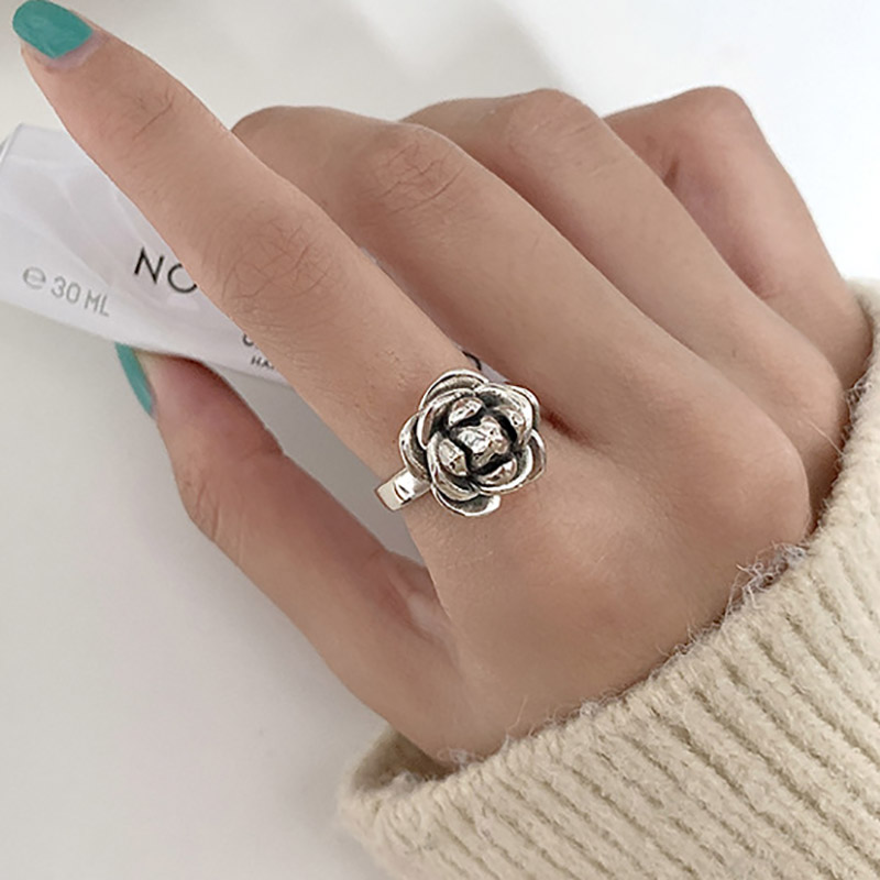 Evimi Vintage Punk 925 Sterling Zilver Sweet Bloem Ringen Fijne Sieraden Voor Vrouwen Mode Creatieve Party Accessoires: Flower A