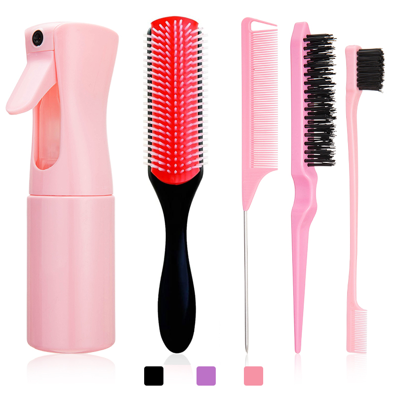 Cepillo desenredante para pelo rizado, cepillos de masaje, fácil de limpiar, herramientas de peinado para el cuidado del cabello, 5 unidades por juego