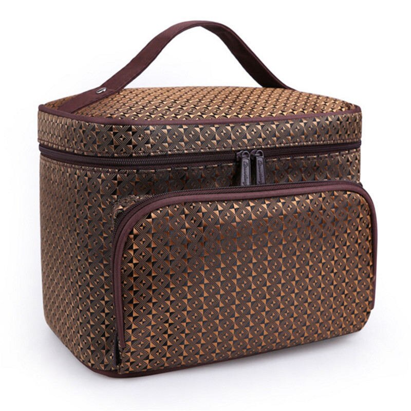 Make Up Bag Women Cosmetic Bag for Cosmetics Travel Organizer Toiletry kit female Makeup Bag and cases Large Toilet Necessaire: HW-Brown