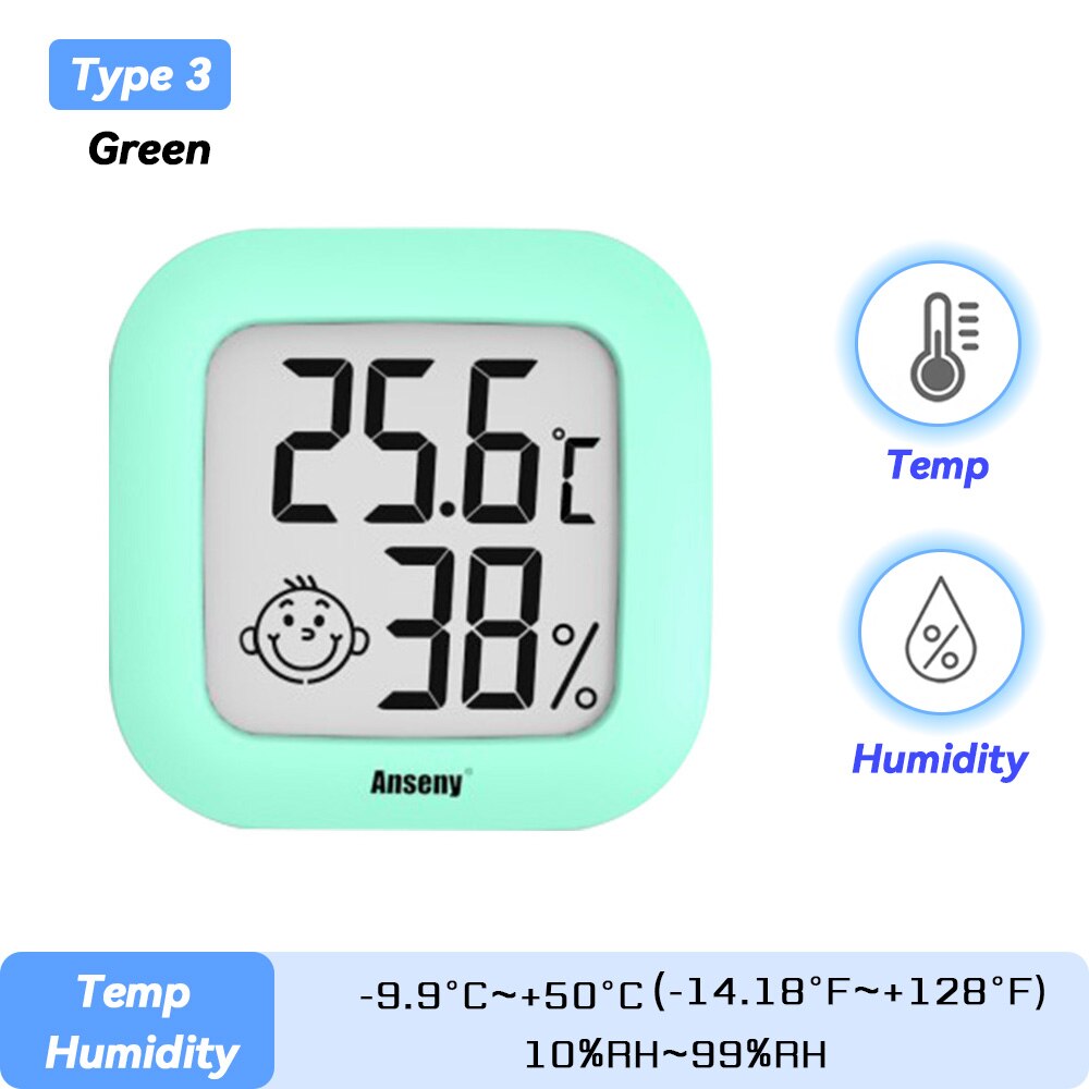 LCD Electronic Digital Temperature Humidity Meter Indoor Outdoor Thermometer Hygrometer Weather Station Clock HTC-1 HTC-2: Tpye 3 Green