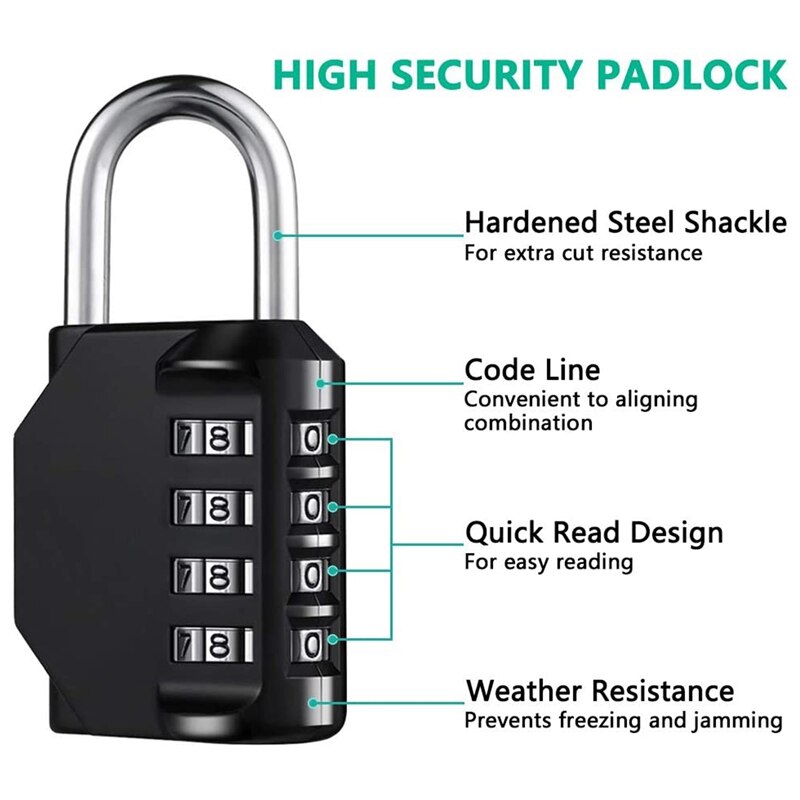 Combination Lock Resettable 4-Digit Padlock with Combination, Waterproof and Heavy Duty Combination Padlock 2 Pack