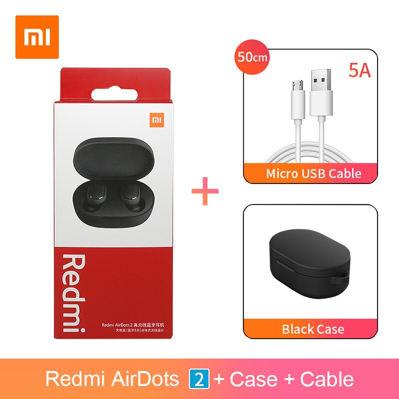 Xiaomi-auriculares inalámbricos Redmi AirDots S Redmi AirDots 2 TWS, originales, Bluetooth 5,0, reducción de ruido con micrófono, enlace automático: 2AddCableBlackCase