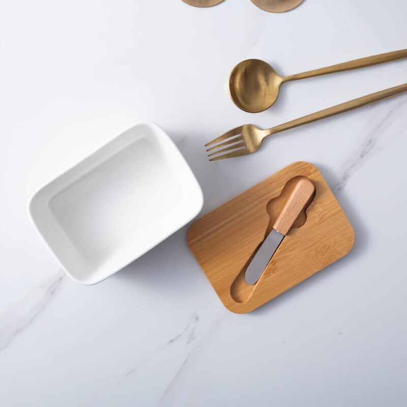 Large butter tray with lid sealed butter food storage fresh-keeping box box pure white ceramic