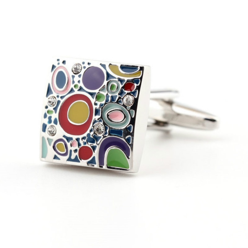 Multicolor Paint Enamel White Crystal Cufflinks Men&#39;s French Shirt Cuff Buttons Trendy Unisex Novel Cuff Links 16MM