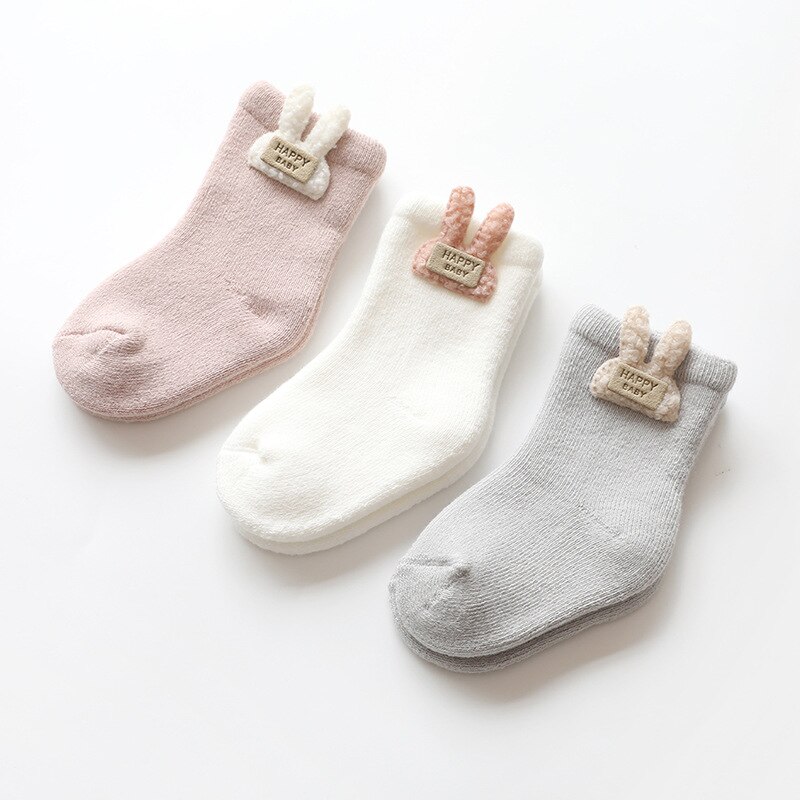 3 Paren/partij 0 Tot 24M Herfst Winter Warm Baby Sokken Super Dikke Badstof Sokken Voor Pasgeborenen Zuigelingen Girs Leuke animal Kids Sokken Jongens: Rabbit / 6 to 12M