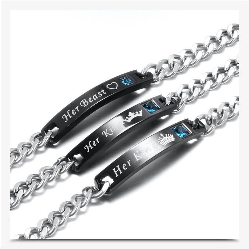 Modyle sa reine son roi noir couleur or Rose femmes hommes chaîne cristal Couple Bracelet pour hommes directe