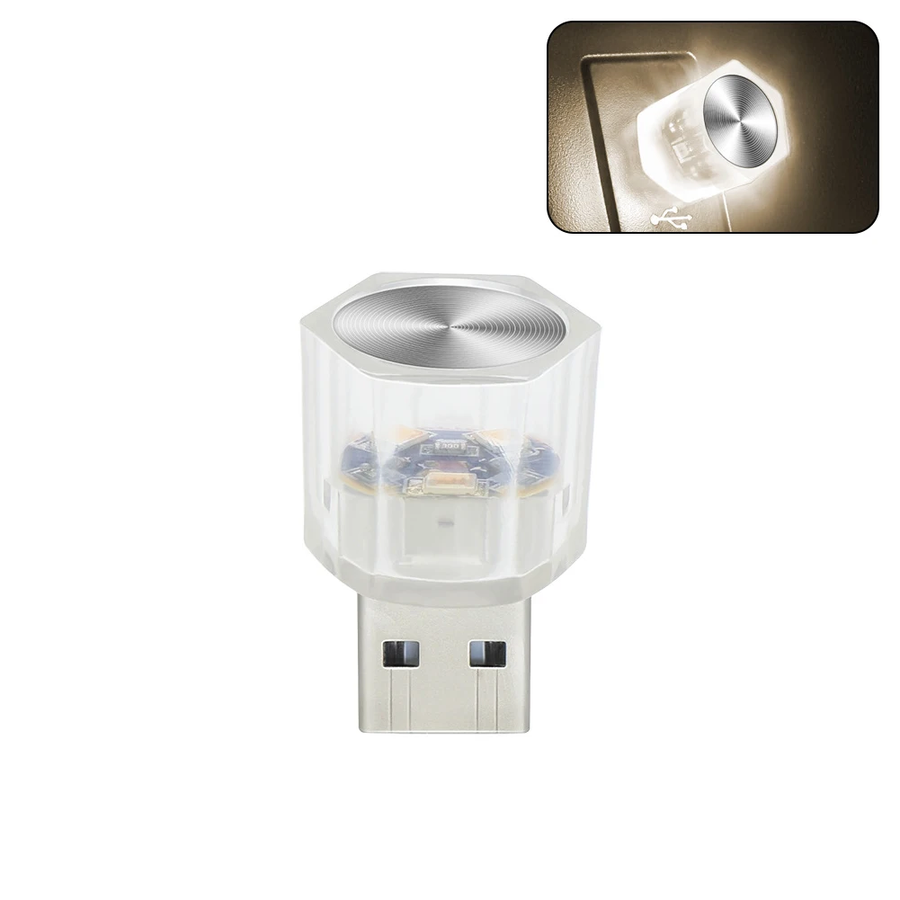 Mini lampe universelle USB Plug and Play pour intérieur de voiture, lumières LED, lampe de lecture automatique, décorations décoratives, escales ambiantes: blanc chaud