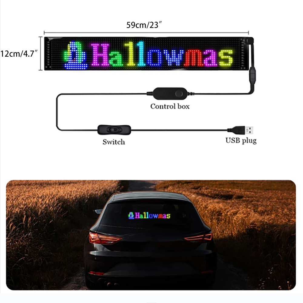 GOTUS scrollen helle Werbung LED-Schild USB 5V Bluetooth APP Kontrollschild programmierbares Textenmuster LED-Autoschild: 6-10W