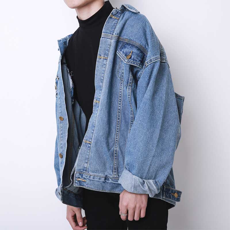 Høst vinter koreansk løs oversize denim jakke menns retro last vask student tenåringetone jakke menn klær