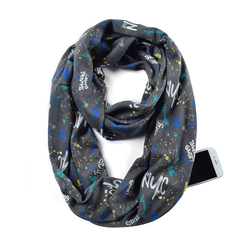 Infinity Scarf Wrap with Secret Hidden Zipper Pocket, Best Travel Scarfs AA10306