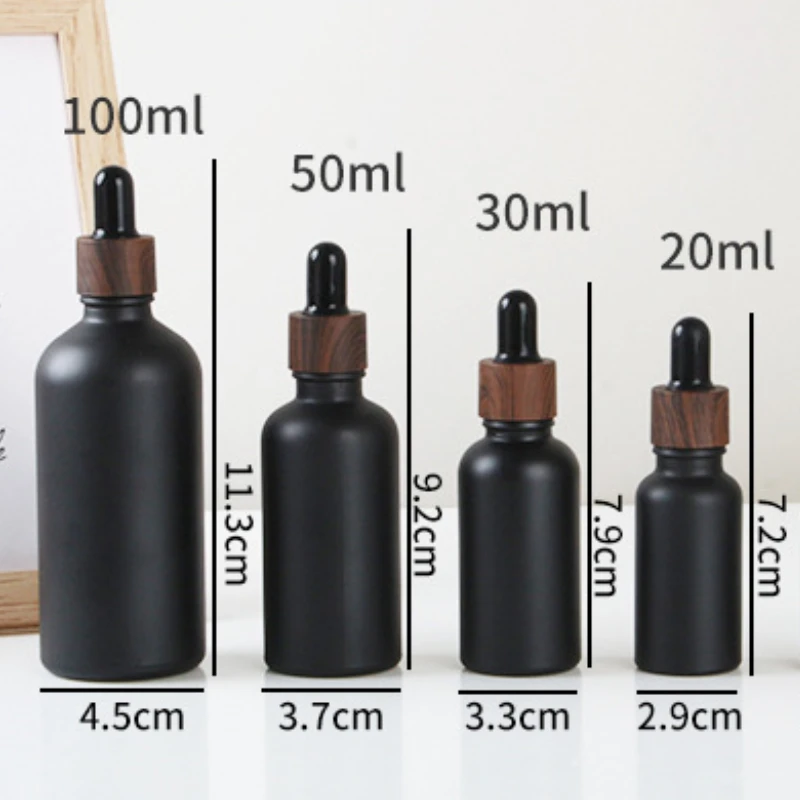 Flacon compte-gouttes vide noir givré, huile essentielle en verre, liquide d'aromathérapie, bouteille rechargeable, Pipette liquide