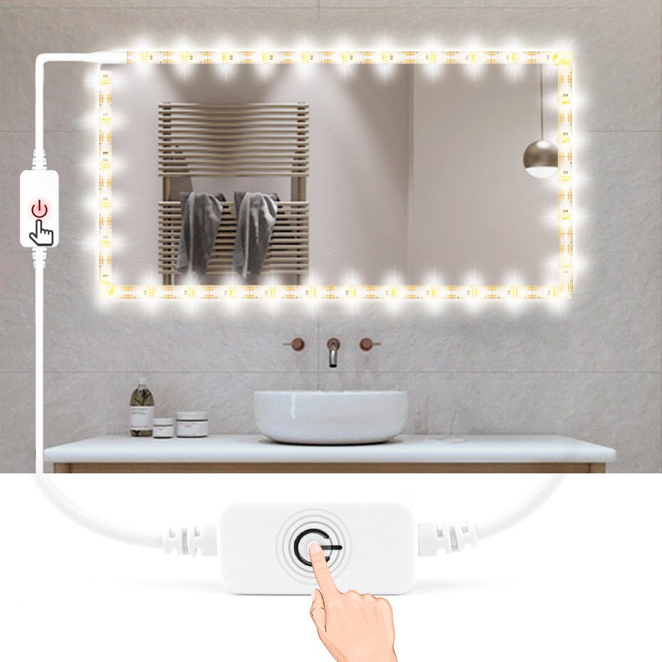 Waterproof Led Mirror Light Strip Bathroom Makeup Light Tape Touch Dimmable USB 5V Dressing Table Mirror Backlight 1m 2m 3m 5m