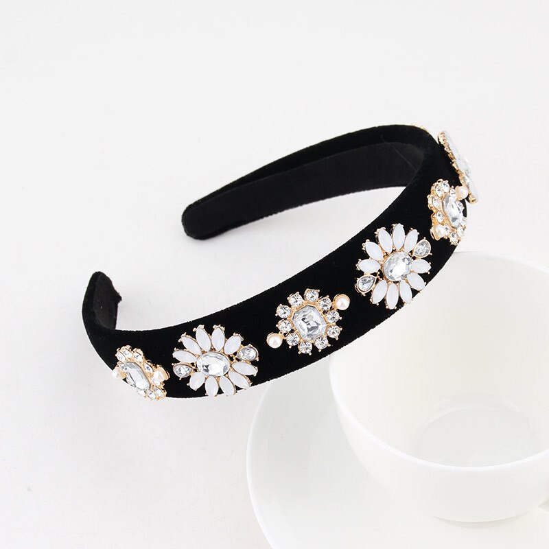 Hair Accessories Baroque Jeweled Pearl Hairband Crystal Rhinestone Bezel Velvet Satin Headband For Women Girls: Pattern 08