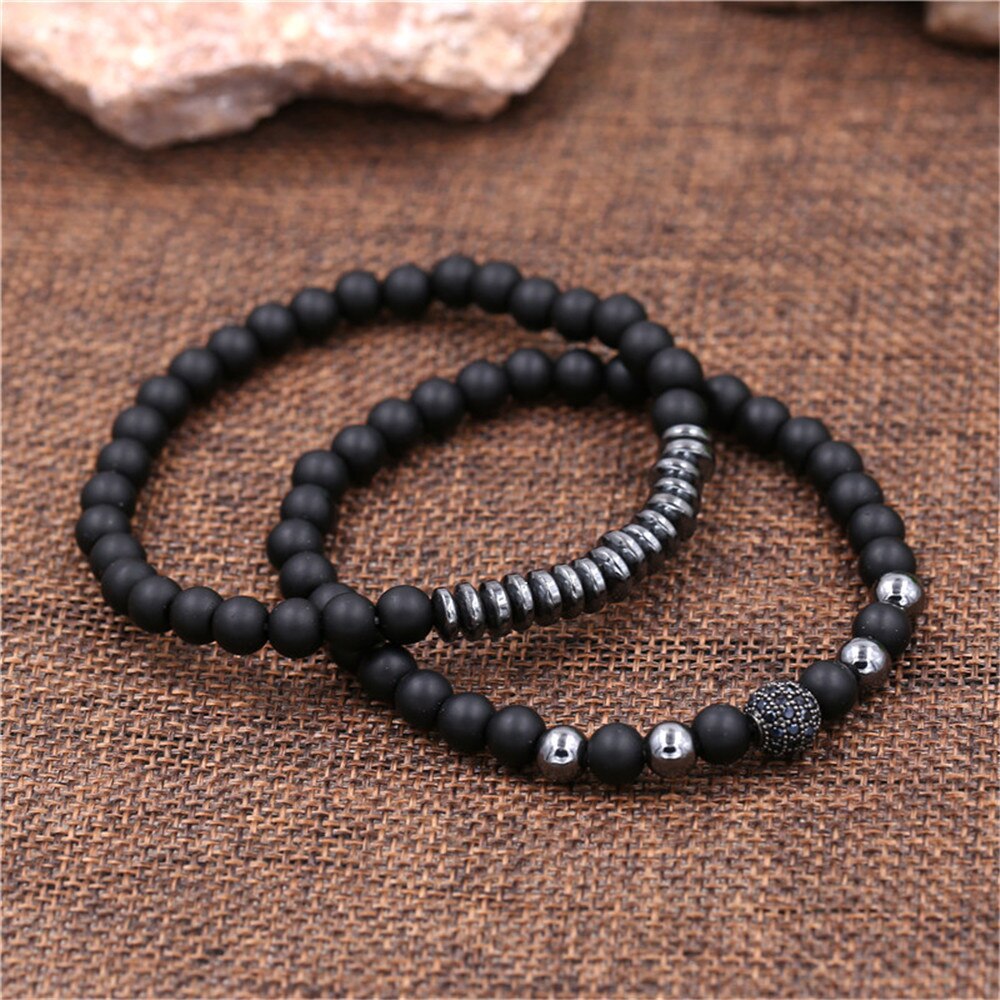 noir CZ hommes Bracelet Homme Bracelet ensemble breloque classique pierre naturelle cuivre boule perlée Bracelets