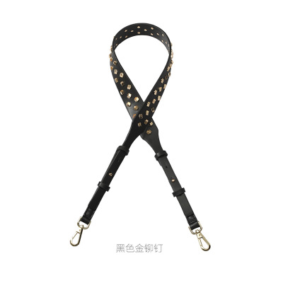 PU Rivet Wide Crossbody Bag Strap For Women PU Adjustable Long Handbag Belt Female Metal Replacement Shoulder Bag Strap: Black (Gold)