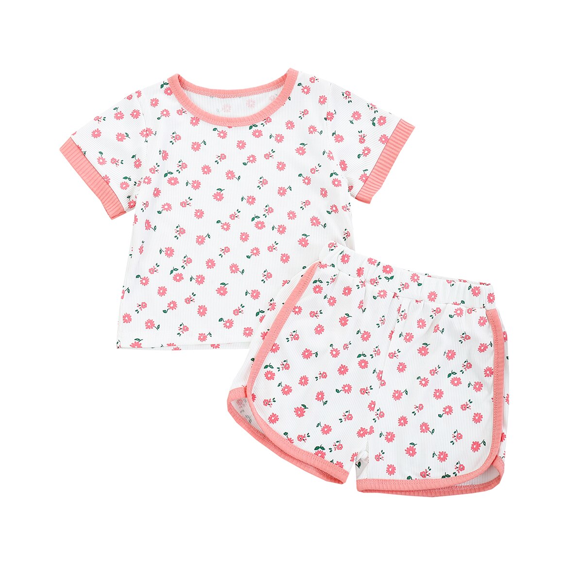 0-3 Years Print Girl\u2019s Short-sleeved and Shorts Set Floral/star Tie-dye Round Neck T-shirt and Short Pants: A / 3T