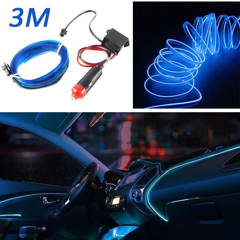 3 Meter Blauwe Auto decor 12 V LED Auto Interieur Decor Tl Neon Strip Koud Licht Tape Interieur accessoire