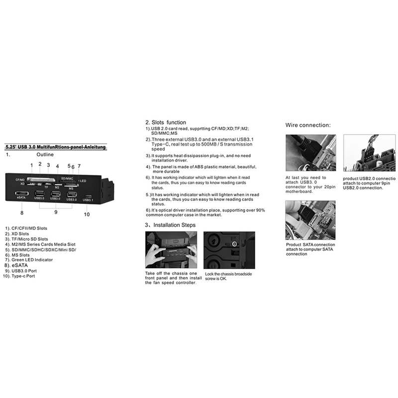 USB 3.0 Front Panel Hub Optical Drive 5.25 Inch Esata Expansion Board Multi-Function Card Reader For Desktop Chassis