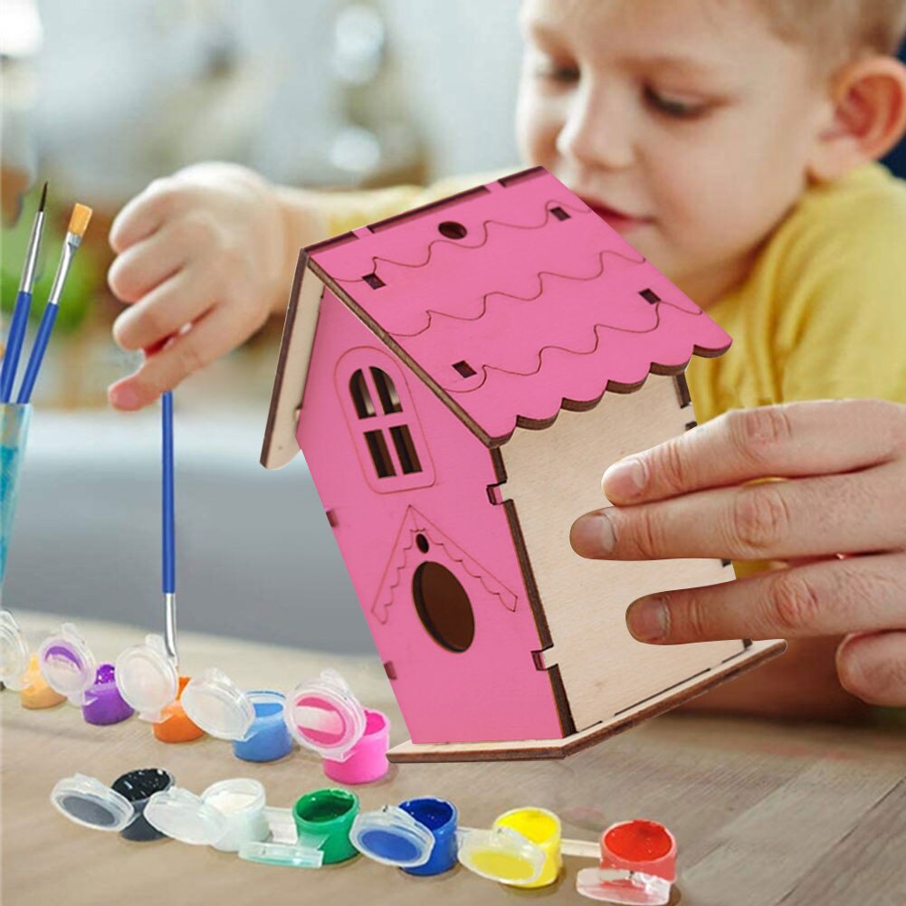 Kit de casa para pájaros DIY, comedero para pájaros, manualidades artísticas de madera para construir y pintar, casa de pájaros para niños de 3 años y más