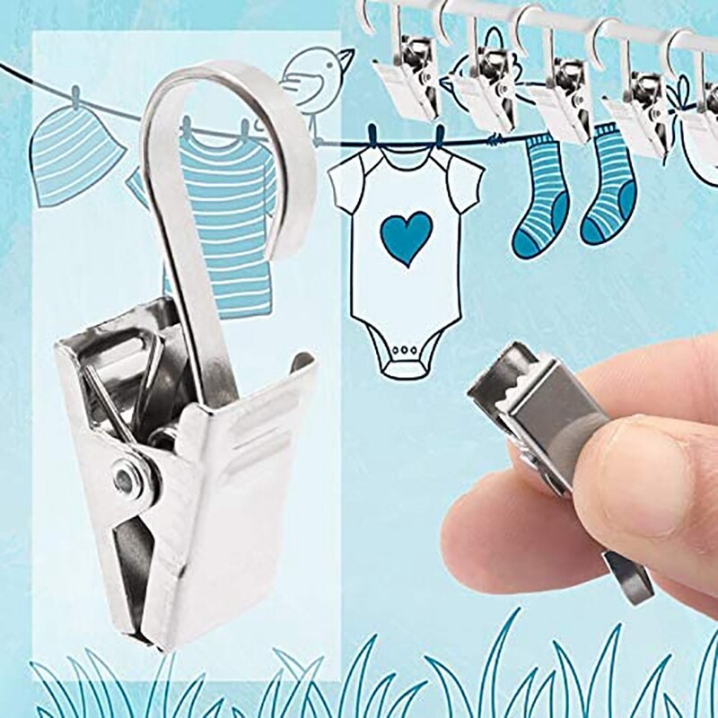 50PCS Stainless Steel Clips Hooks Clip Rings Metal Curtain Clips for Photos, DIY Crafts