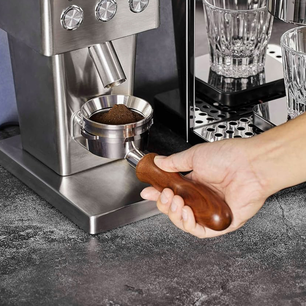 58mm Bottomless Coffee Portafilter for E61 Grouphead Espresso Machines Two-Ear Coffee Handle with Filter Basket Barista Tools