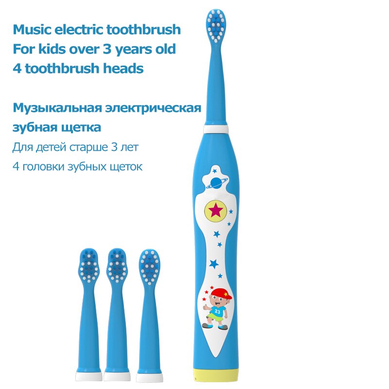 Lsjha Sonic Kind Elektrische Tandenborstel Tandheelkundige Borstel Kids Ultra Sonic Oplaadbare Muziek: Blue with 4 heads