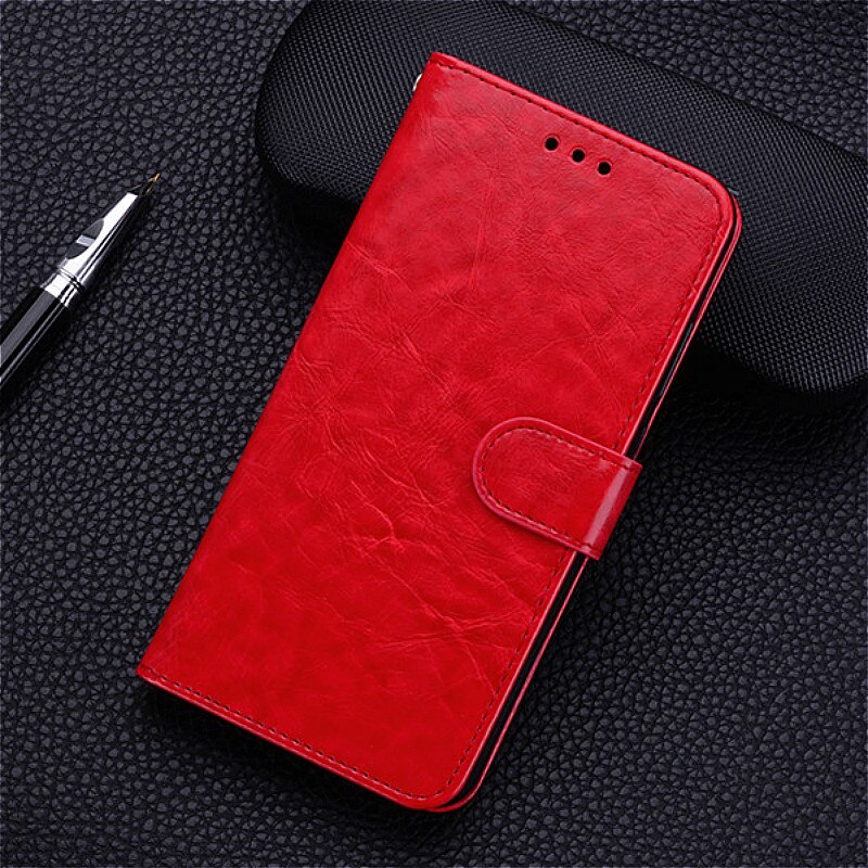 Leder Fall für Xiaomi Redmi 6 Zurück Abdeckung Brieftasche Flip Fall für Xiaomi Redmi 6 Redmi6 Fall für xiaomi redmi 6 Funda Coque: Red