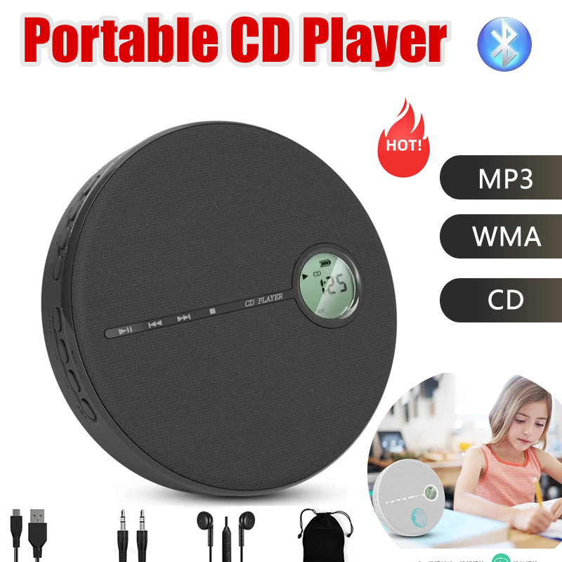 Portable Bluetooth CD Player Built-in Speaker Stereo, Personal Walkman MP3 Players Student Education Learning Repeating Machine