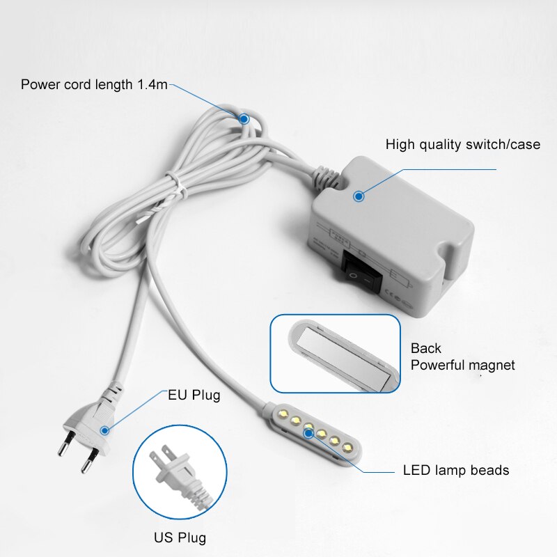 6/10 LEDS Sewing Machine Lighting Is Used In Industrial Lighting Indoor All-Round Rotating Lamp Tube Magnet Lamp Industry Indoor: 6leds / 110V US Plug