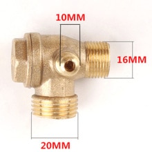 1pc backventiler luftkompressor 3- portar mässing gängad backventil kopplingsverktyg 10*16*20mm lätt att installera