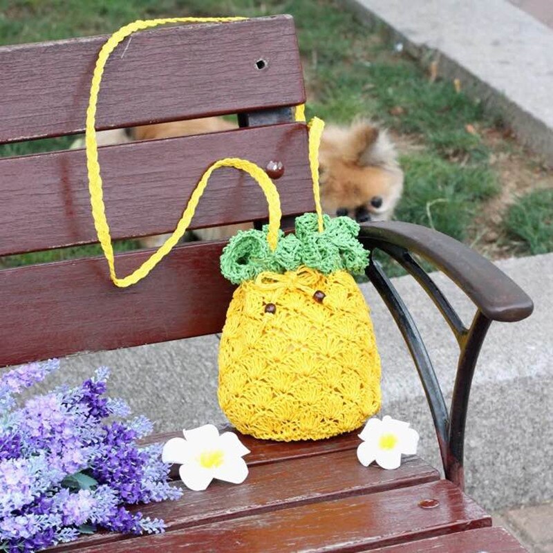 UK Strand Ananas Stilvolle Stroh Woven Taschen Rattan Korb Schulter Tasche Runde Handtasche