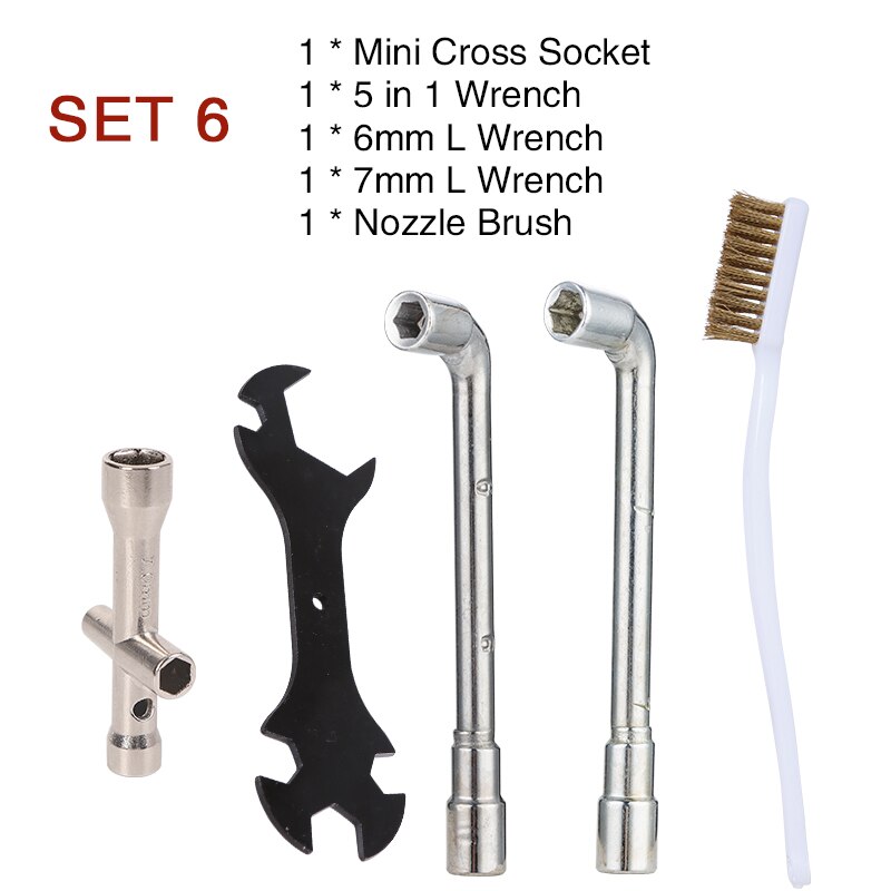 5 IN 1 Cross Wrench Set Nozzle Spanner Socket for 3D Printer Cleaner Tool Nozzles Toothbrush Copper Brush Cleaning Parts Hotbed: SET 6