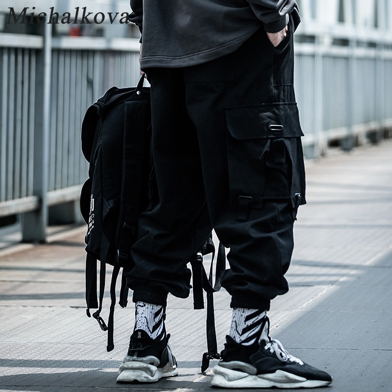 ¡Novedad del 2020SS! Pantalones de paracaidista michalkova para hombre, pantalones de sudadera con bolsillos grandes multifunción, pantalones casuales, pantalones, mallas, pantalones Cargo