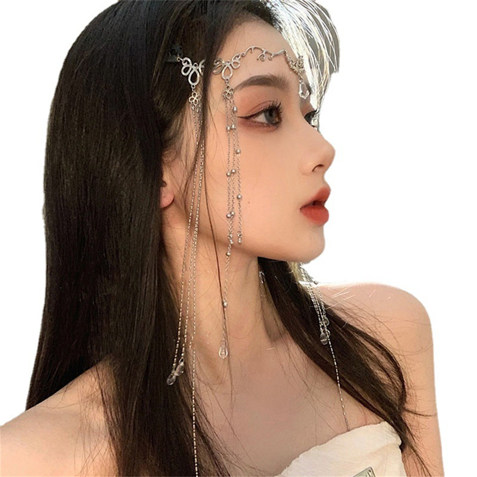 Accesorios para el cabello de joyería de lujo para mujer, cadena para la frente con borla de flores en forma de gota de agua, colgante para el cabello con piedras preciosas rojas sexys, horquilla: Rosa