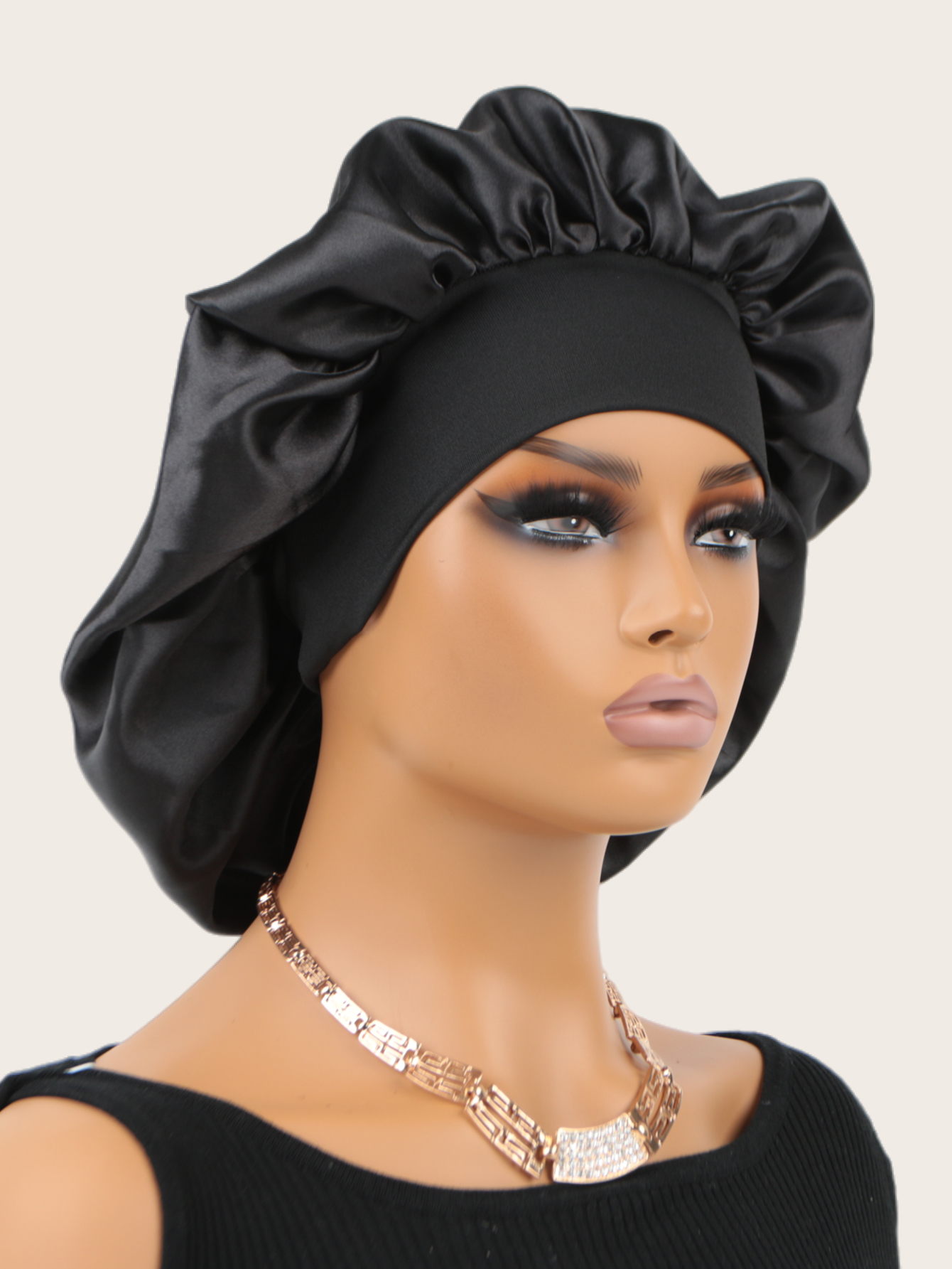 Unisex Head Wrap Elastic Band Bonnet sleep cap Extra Large Satin Silky Bonnet Sleep with Premium Elastic Band: black