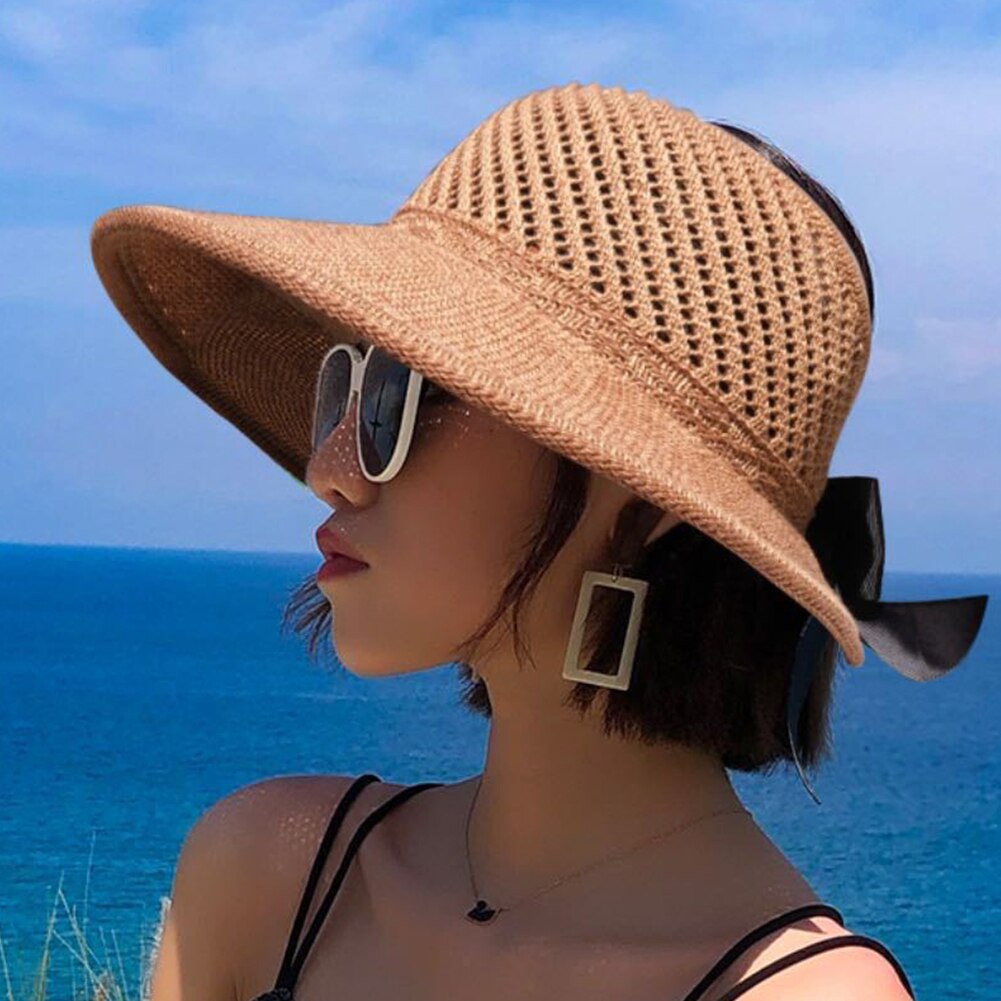Summer Female Sun Hats Big Brim Classic Bowknot Foldable Straw Hat Casual Outdoor Beach Cap For Women UV Protected Hat