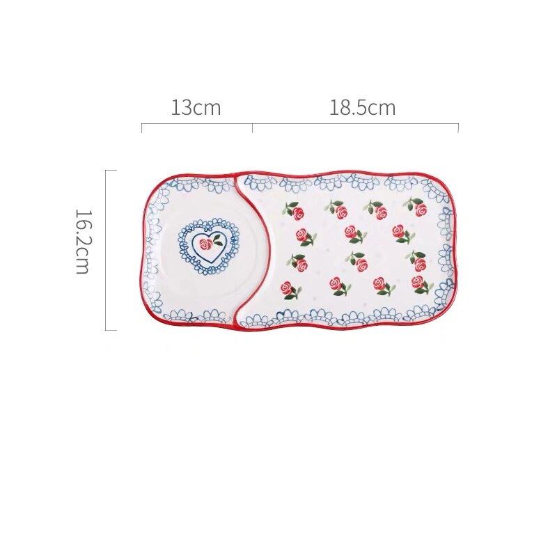 Ceramic dish Japanese breakfast dishes cutlery set one person tableware cute cherry breakfast plate oatmeal bowl: plate red