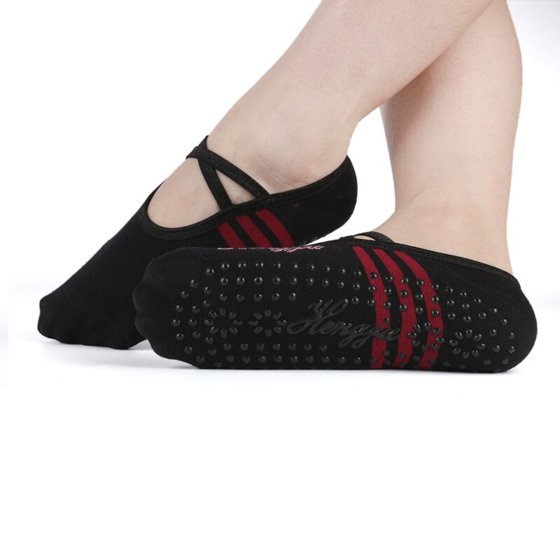 Vrouwen katoenen antislip yogasokken voor dames, ademende sokken voor dames, pilates, ballet, dans, verband, gym, voetverzorging: Zwart